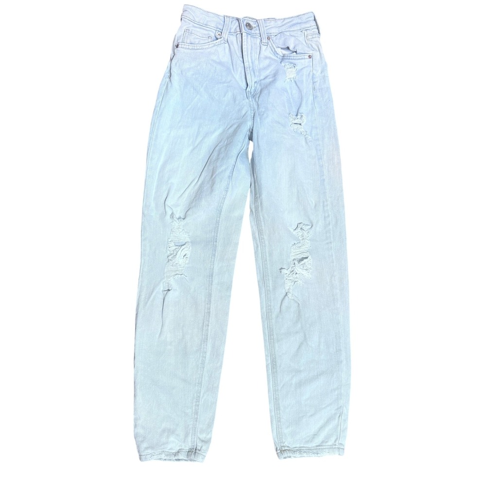 Wild Fable Highest Rise Mom Jeans Light Wash Distressed Denim sz 00 Y2K skinny